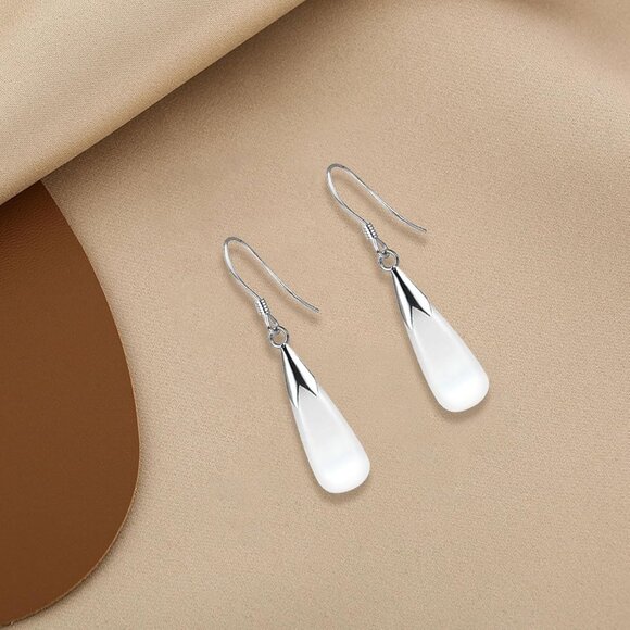 Women's White Trendy Handmade Lightweight Long Teardrop Long chain Earrings - Picture 5 of 7